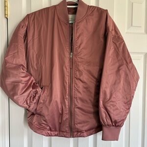 a new day Dusty Rose Satin Bomber Jacket